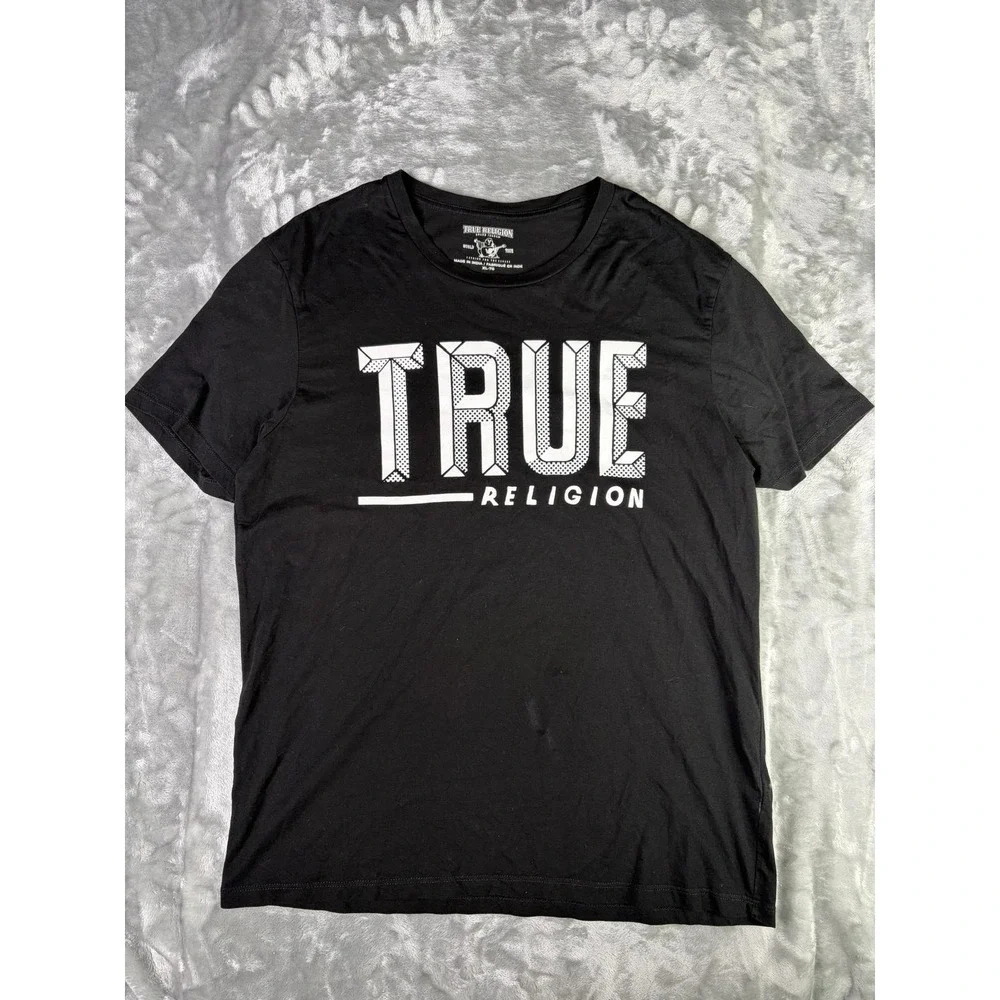 True Religion Spell Out Graphic T Shirt Black And White Sz XL